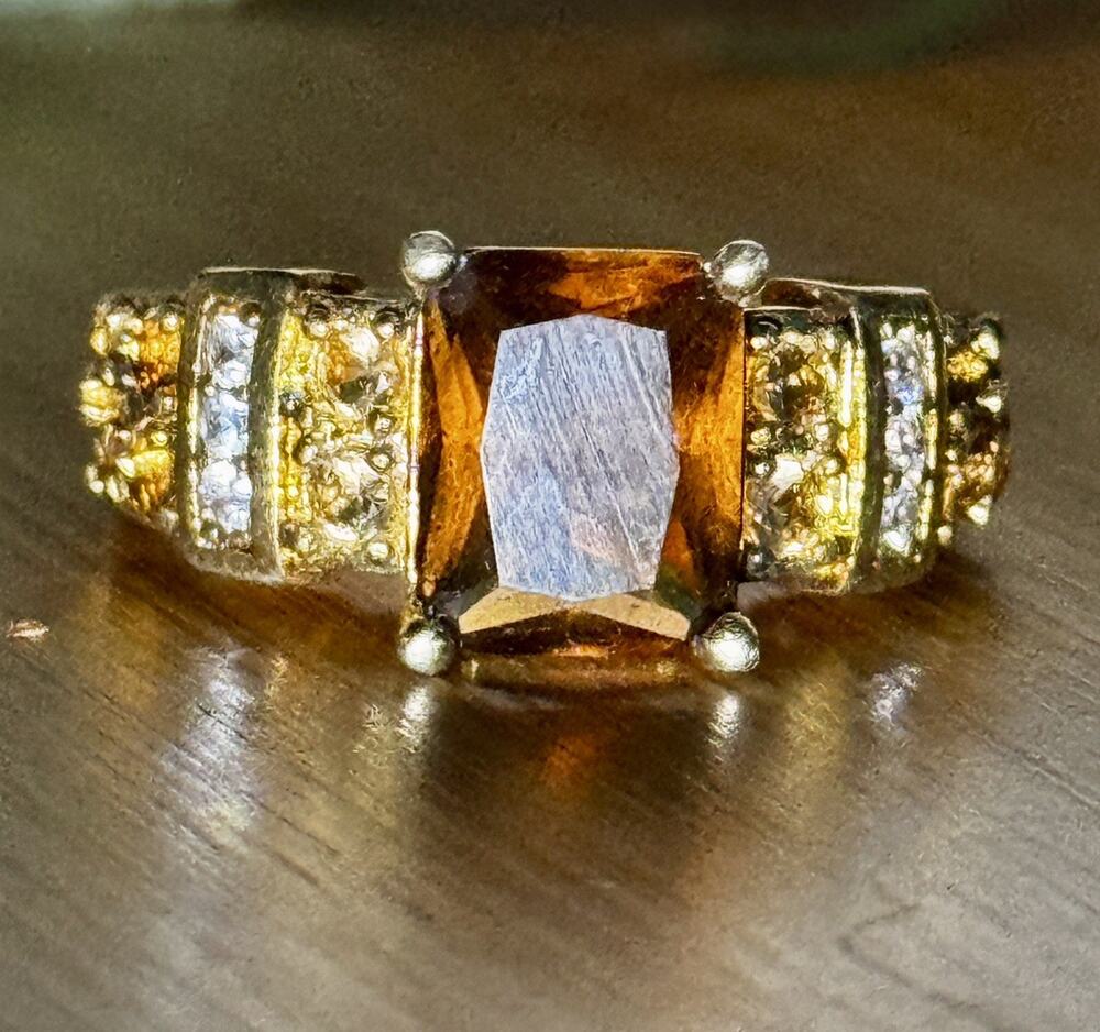 Vintage 18K GF Brown Crystal Rhinestone Cocktail Ring Size 9.25